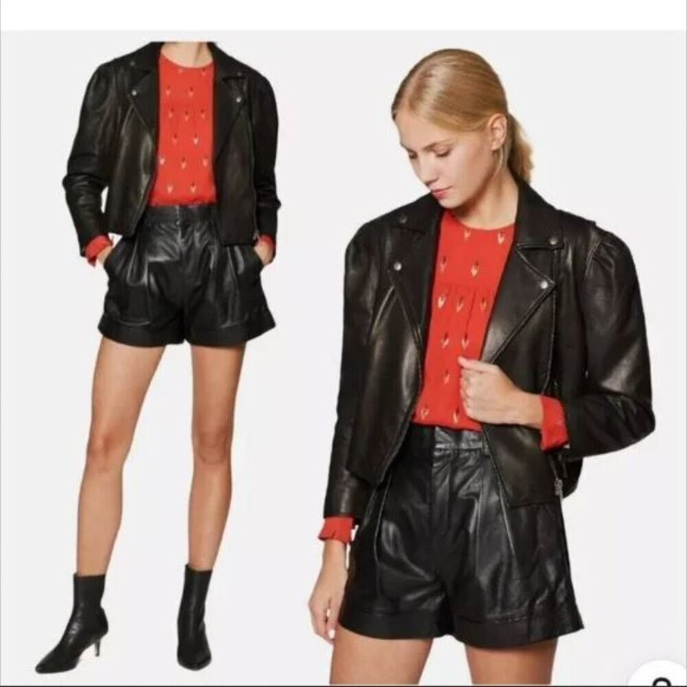 Brand New with Tag Joie Black Leather Jacket Classic and Versatile Style - Picture 2 of 16